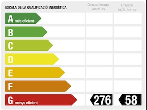 A green energy efficiency scale with categories A to G, where A is most efficient and G is least efficient. - Family ground floor in Cap de Ras, pets allowed (Llançà)