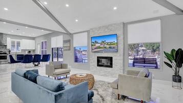 Älytelevisio, takka, pöytäjalkapallopöytä