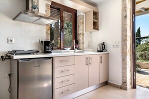 Fridge, oven, stovetop, coffee/tea maker