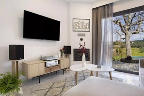 TV, fireplace - Villa "Athina's House" with Mountain View, Pool & Wi-Fi (Zakynthos)