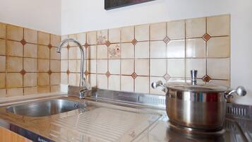 Fridge, stovetop, cookware/dishes/utensils