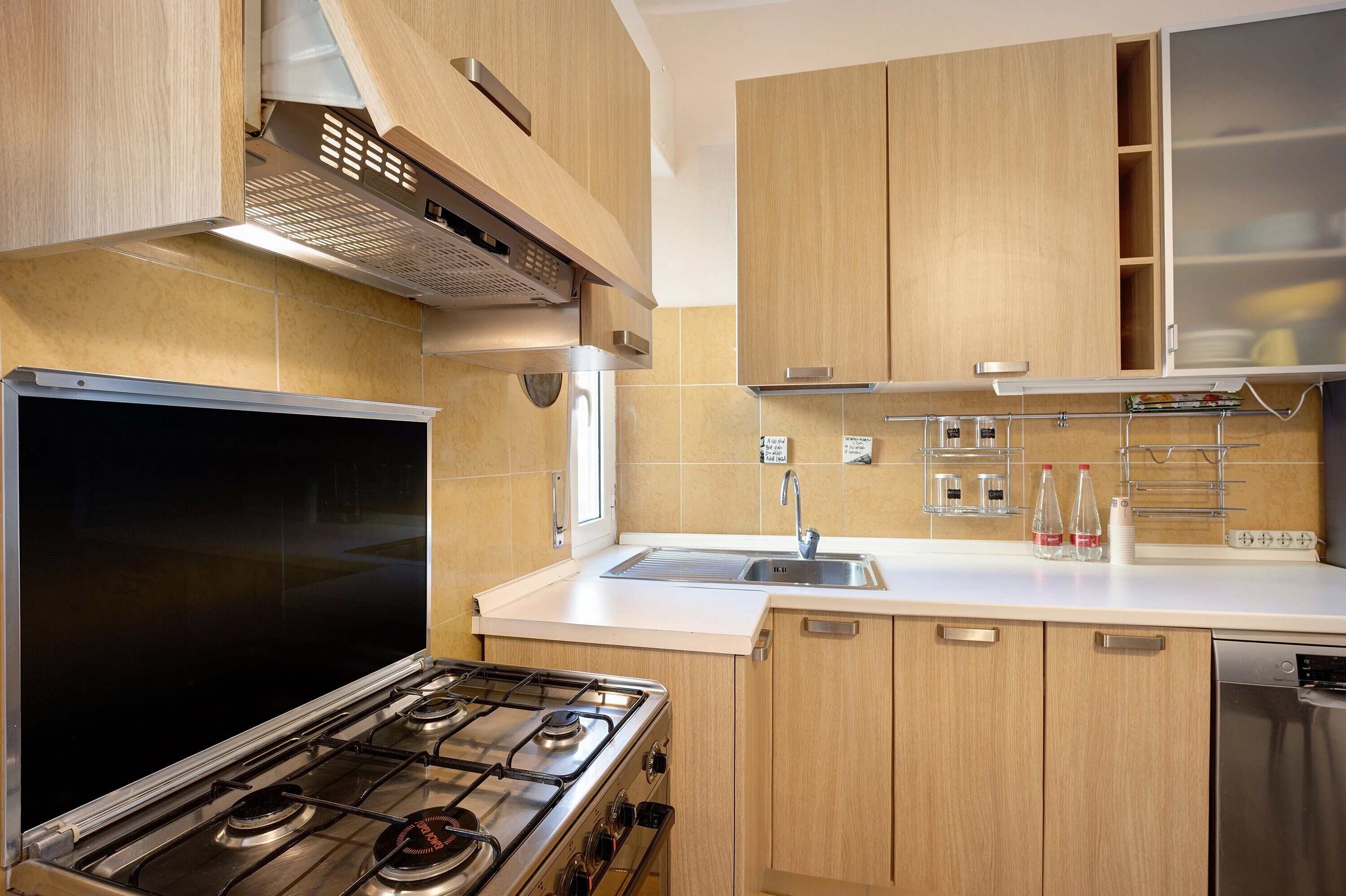 Fridge, stovetop, dishwasher, electric kettle