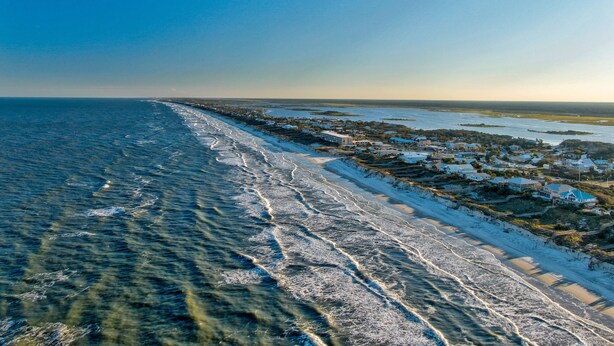 A coastal area with a beach and a residential area. - Oversized home w/ Heated Pool - mins from beach! (St. Augustine)