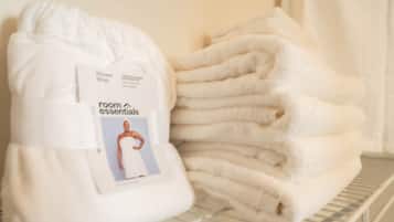 Combined shower/tub, hair dryer, towels, toilet paper