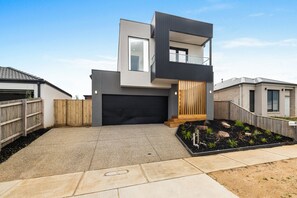 Modern home with contemporary facade. 