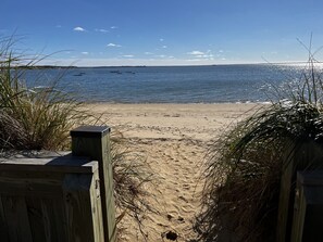 On the beach, sun-loungers, beach towels