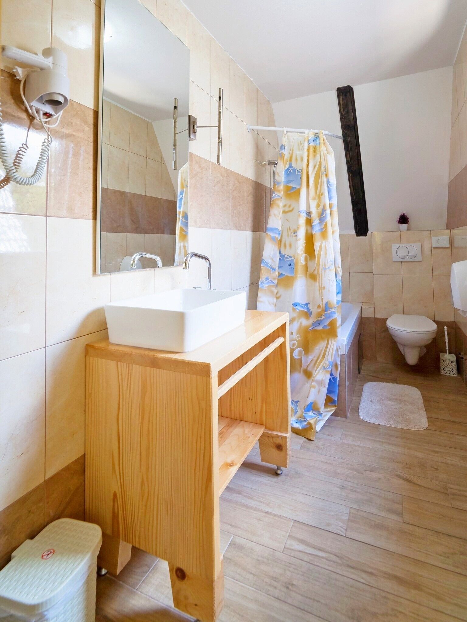 Bathtub, hair dryer