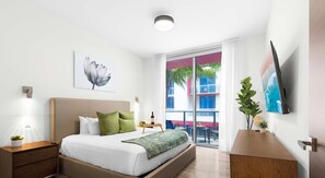 1 bedroom, desk, iron/ironing board, travel crib