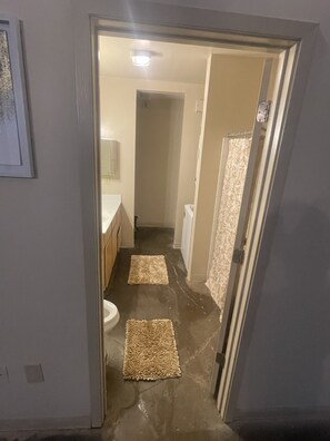 Combined shower/bathtub, toilet paper