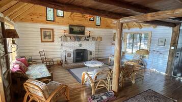 TV, fireplace, DVD player, books