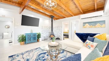 TV, fireplace, foosball