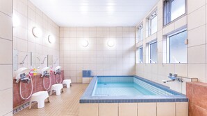 A modern bathroom with a large bathtub, multiple sinks, and a window. - Hirononomori Maehama Bekkan - Male only (Hirono)