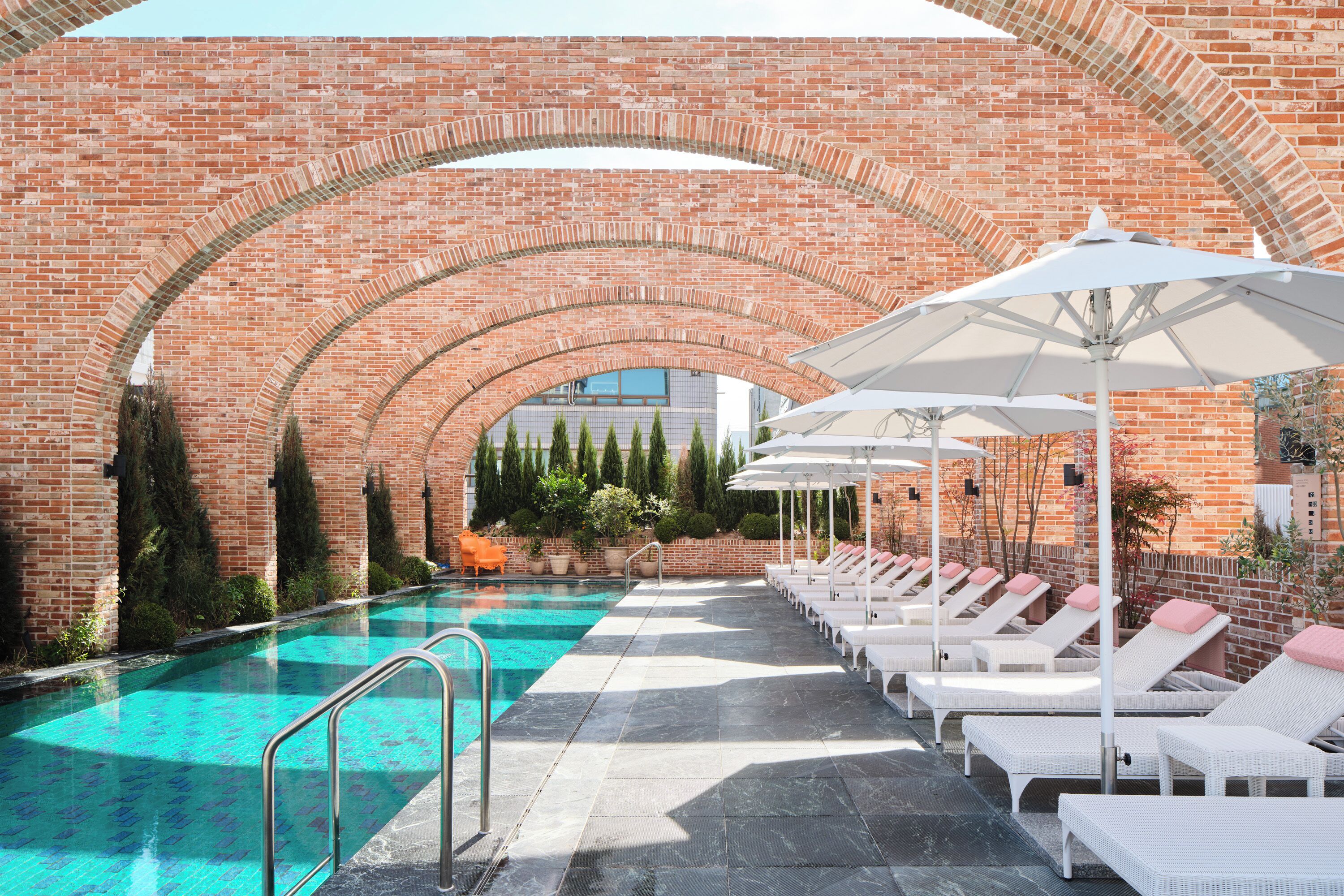 Indoor pool, seasonal outdoor pool, pool umbrellas, sun loungers