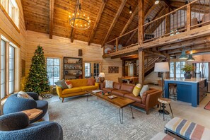 Smart TV, fireplace, video games, DVD player