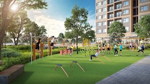 Stay active in style with our outdoor fitness area, featuring a range of exercise equipment and a serene natural setting.