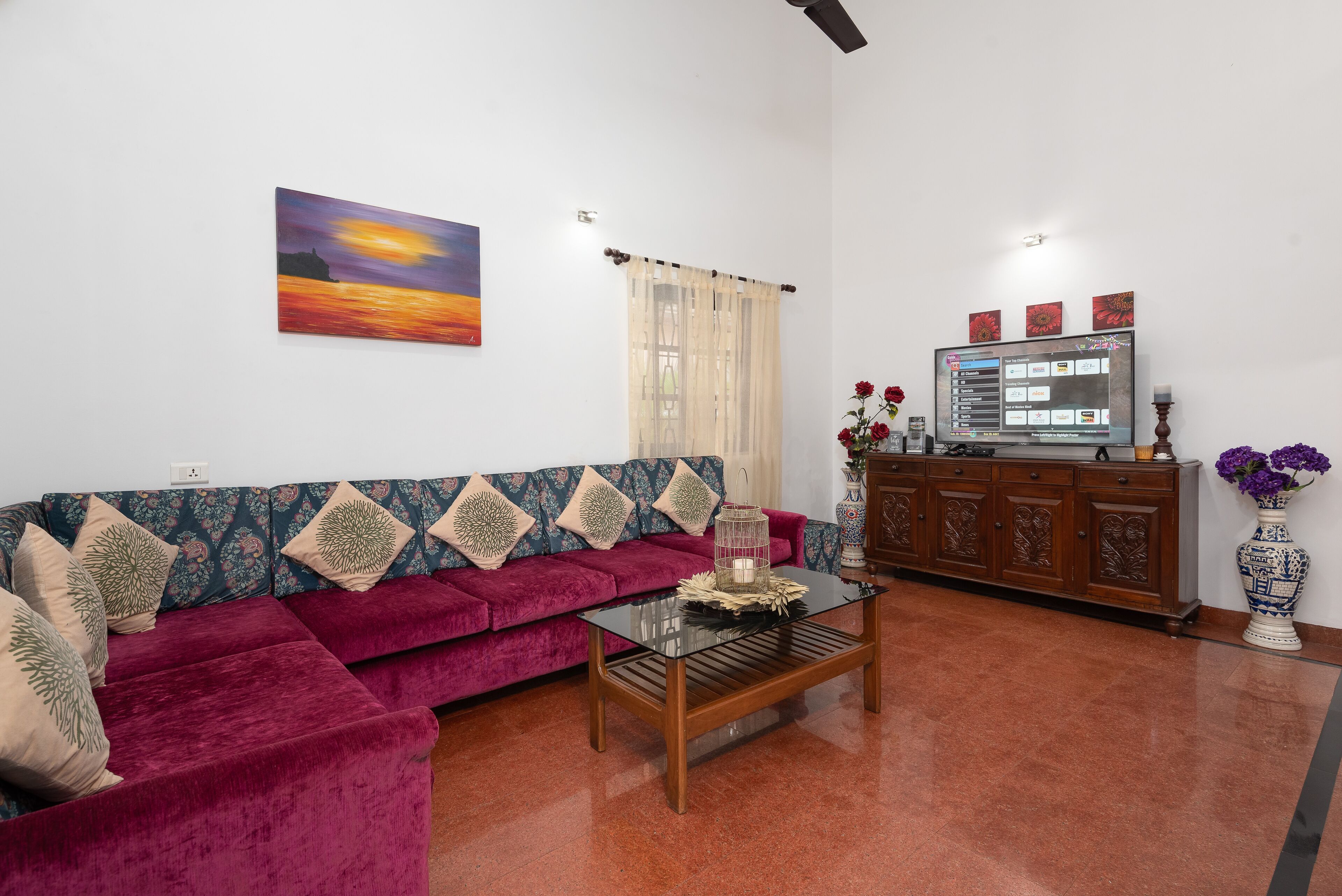 52-inch flat-screen TV with satellite channels, TV