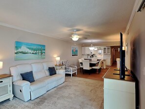 Condo, Multiple Beds, Balcony, Ocean View | Living area | TV