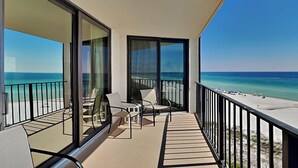 A balcony with a view of the beach and ocean. - Edgewater Beach & Golf Resort VIII by Resort Collection (Panama City Beach)