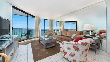 Condo, 1 King Bed with Sofa bed, Balcony, Ocean View (Windward 603 - No Pets) | Living area | 40-inch flat-screen TV with digital channels, TV