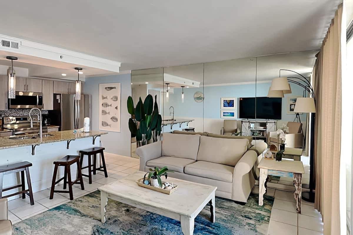 Condo, 1 King Bed with Sofa bed, Balcony, Ocean View (T3 508 - No Pets) | Living area | 42-inch flat-screen TV with digital channels