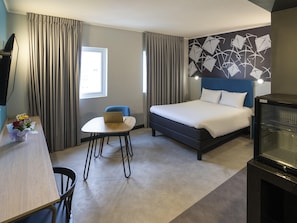 In-room safe, desk, laptop workspace, blackout curtains