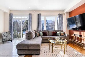 Smart TV, fireplace, video games, foosball