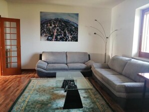 TV, fireplace, table football