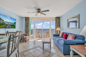 Signature Condo, 2 Bedrooms, Beach View, Oceanfront | Living room | 55-inch Smart TV with cable channels, TV - Oceanfront Atlantica Condo (Myrtle Beach)