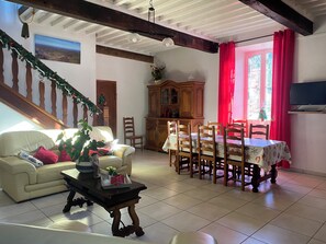TV, fireplace, DVD player, books - GITE A LA CAMPAGNE. GITE DOULY 65100 ARRODETS EZ ANGLES (ARRODETS-EZ-ANGLES)