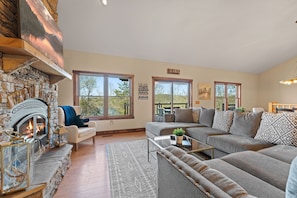 Smart TV, fireplace, DVD player, foosball