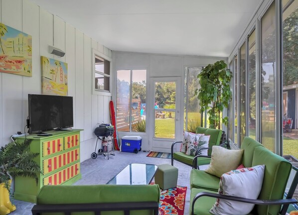 Smart TV, chimenea y reproductor de DVD