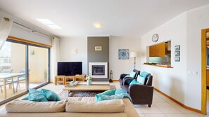 Smart TV, fireplace, video games, DVD player