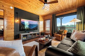 Smart TV, fireplace, video games, DVD player