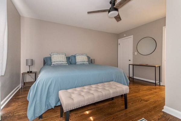 The king size bed in the Sandcastle Suite fits comfortably in this spacious room
