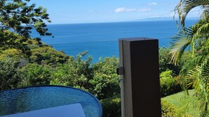 A view of a coastal landscape with a clear sky, a body of water, and lush greenery. -  Spectacular View Luxury Villa,  Overlooking Ocean at Bahia Pez Vela Resort (Guanacaste Province)