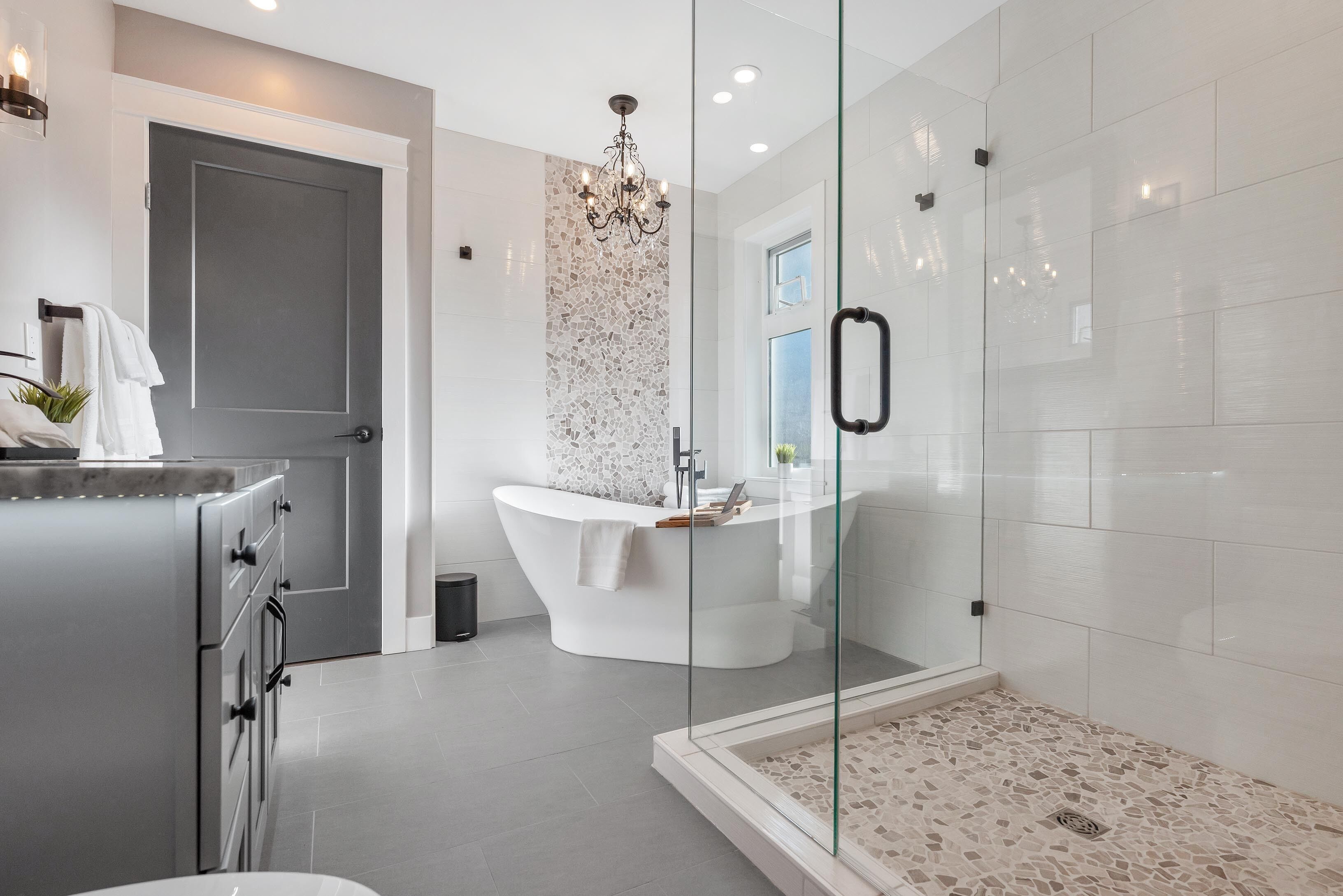 Bathtub, hair dryer, towels, soap
