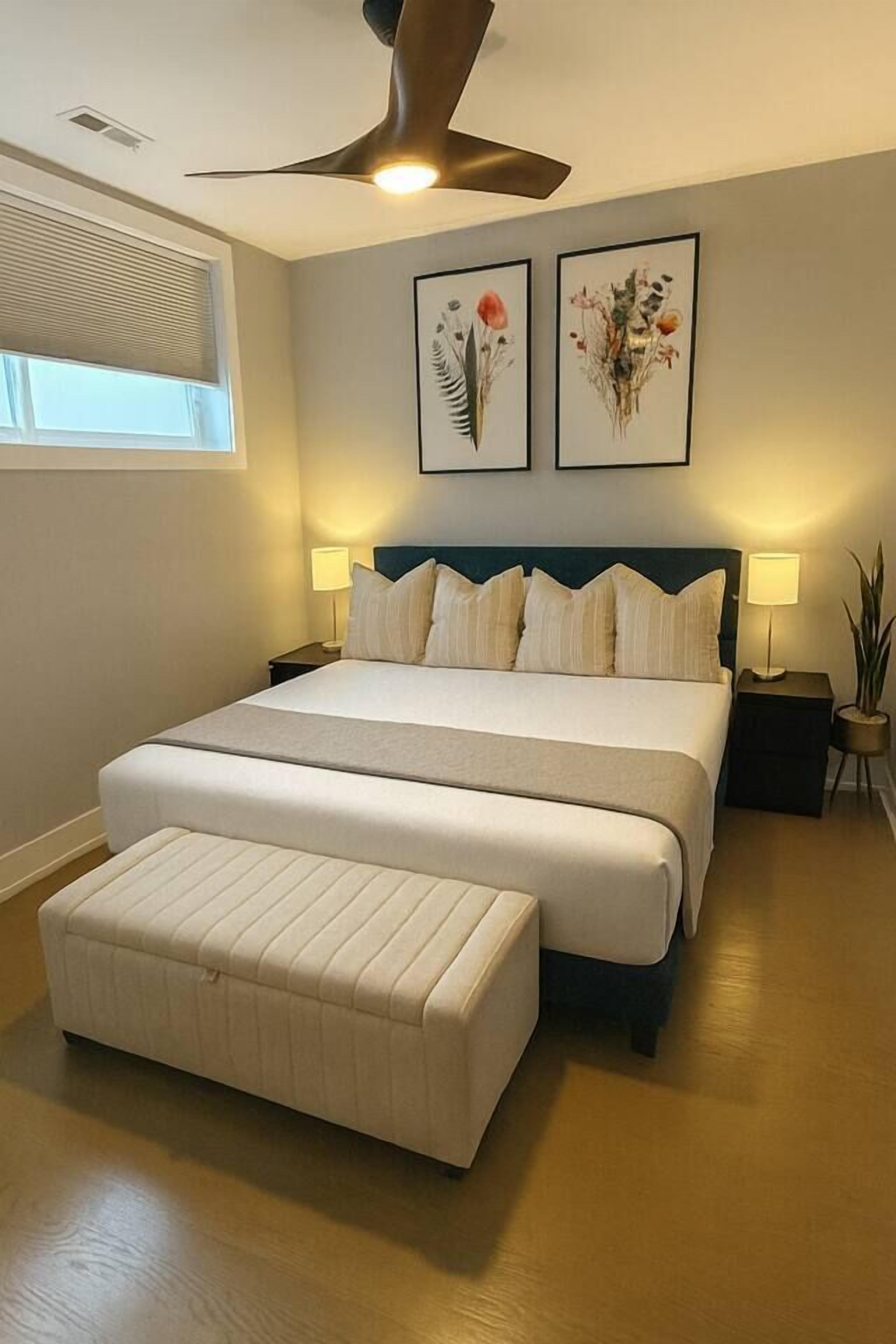 4 bedrooms, desk, iron/ironing board, travel crib