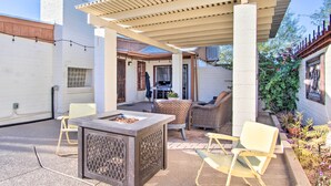 An outdoor patio with a grill, seating, and a pergola. - Tucson House w/ Private Pool: 5 Mi to Downtown! (Tucson)