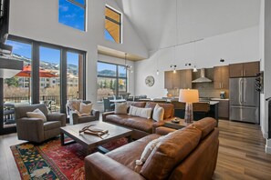 TV, caminetto, libri, impianto stereo