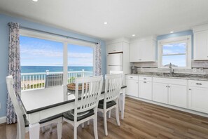 Coffee/tea maker, fridge, microwave, oven - Two-Level Oceanfront Cottage—Decks & Water Views (East Sandwich)