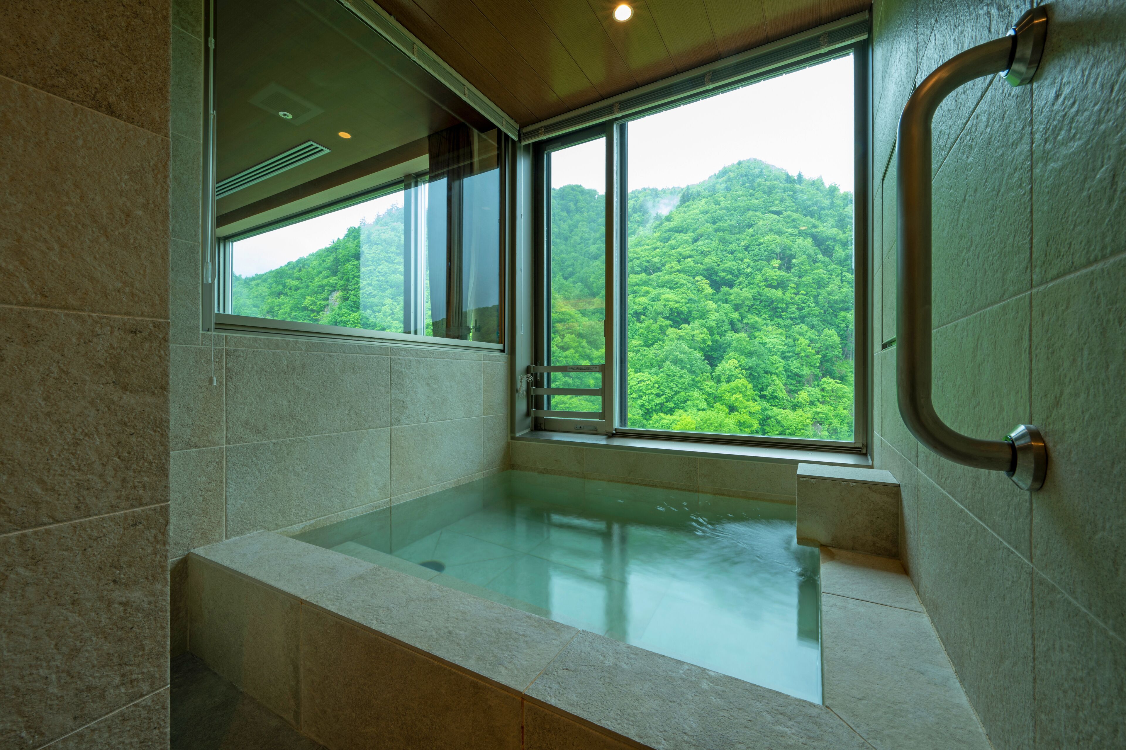 Combined shower/tub, spring water tub, hair dryer, bathrobes