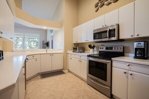 Fridge, microwave, dishwasher, coffee/tea maker