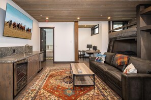 TV, fireplace, printers
