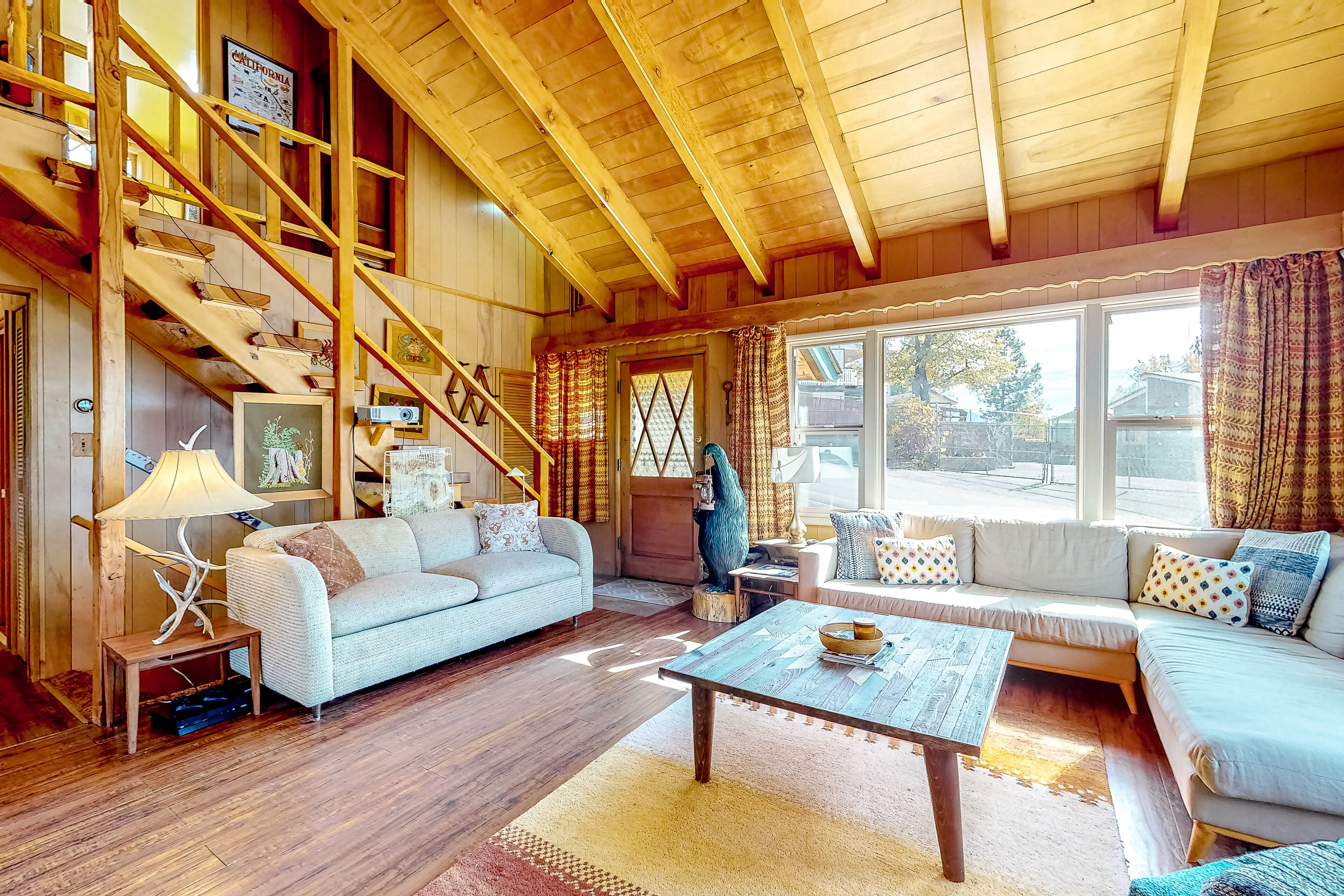 Retro alpine retreat with deck, fireplaces, & movie projector - near lake/skiing