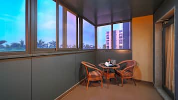 Premium bedding, memory-foam beds, desk, laptop workspace