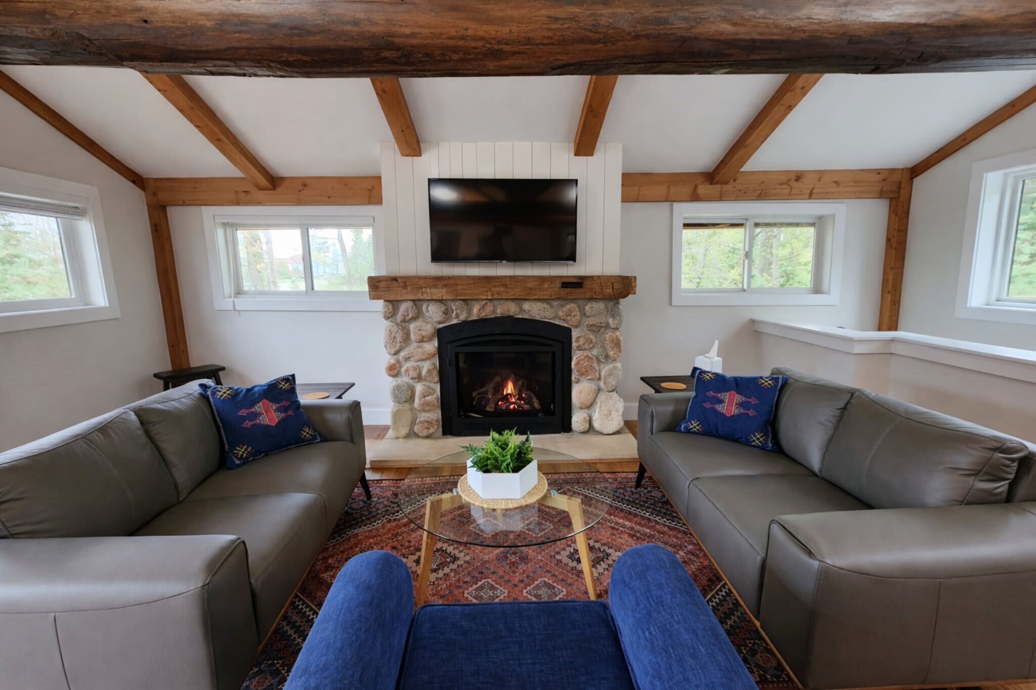 TV, fireplace, offices