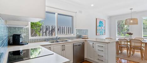 Fridge, microwave, dishwasher, coffee/tea maker
