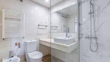 Ducha, secador de pelo y toallas