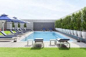 Outdoor pool, open 9:00 AM to 6:00 PM, pool umbrellas, sun loungers - Asiana Grand Hotel (Dubai)