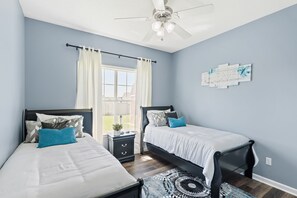 4 bedrooms, iron/ironing board, travel cot, WiFi